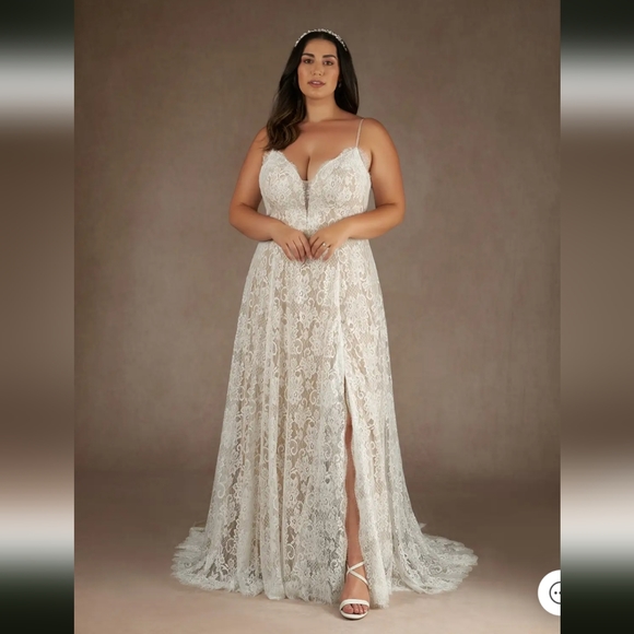 Size 30 Azazie James Wedding Dress (Diamond White over Nude) NWT - Picture 4 of 6